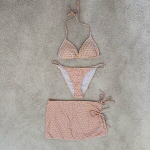 NEW Cabana Del Sol Orange and Purple 3-Pce Bikini Set with Skirt Size L NWOT